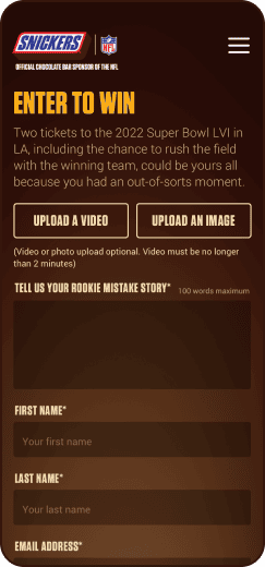 Snickers desktop and mobile website