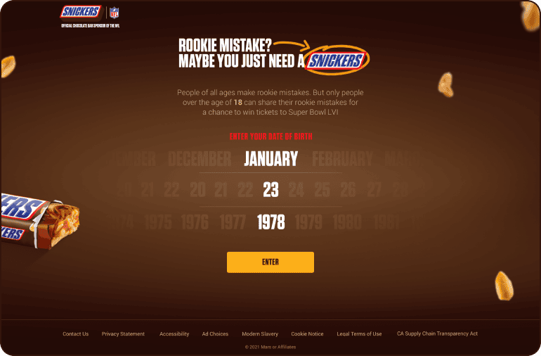 Snickers desktop and mobile website